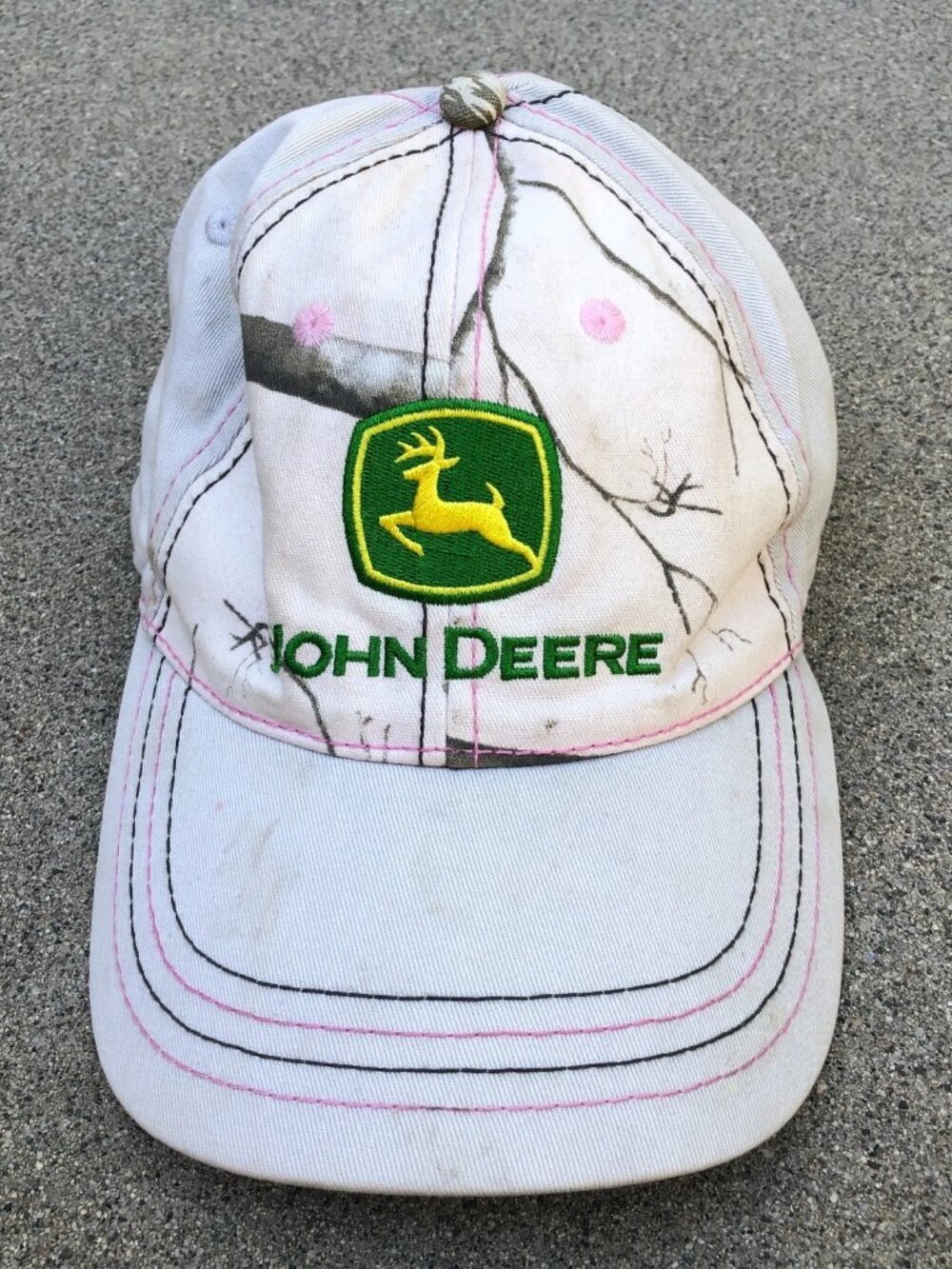 JOHN DEERE Baseball Hat Women's Khaki Pink Adjustable Cap